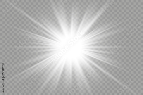 Radiant glowing flash with sparkle rays on transparent background