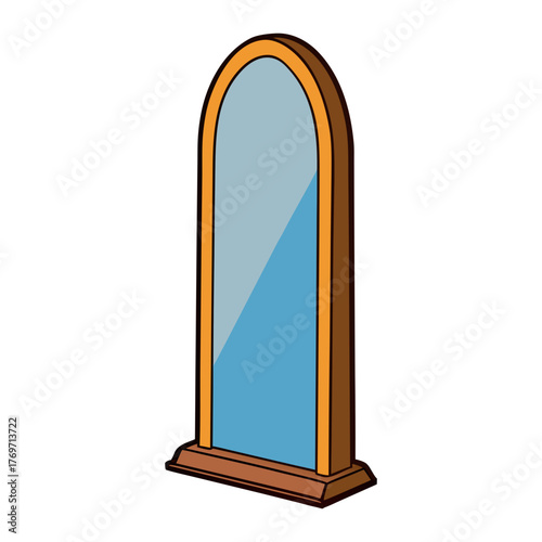 tall mirror with arched wooden frame