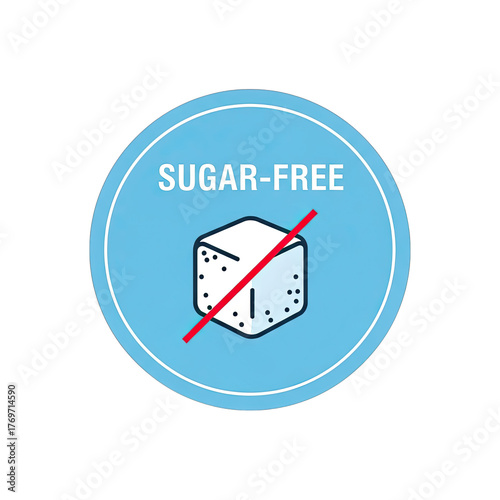 Sugarfree badge with crossed out sugar cube isolated on transparent background
