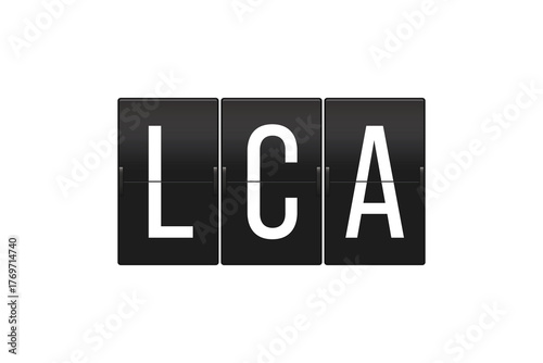 LCA Larnaca International Airport Code on Split-Flap Departure Board, Travel, Aviation, and Airport Concept