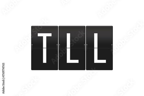 TLL Tallinn Airport Code on Split Flap Display Board – Travel and Aviation Concept with Retro Flight Information Design