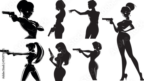 Mix of silhouettes of women in dynamic poses