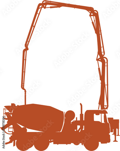 Orange Silhouette of a Concrete Mixer Truck with Boom Arm Extended cement truck construction vehicle