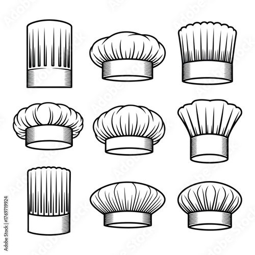 Chef hat collection culinary headwear uniform traditional french toque vector