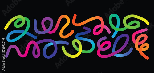 A vibrant collection of rainbow gradient shapes featuring smooth waves and squiggly abstract lines in vivid colors. Perfect for modern design, posters, and digital backgrounds.