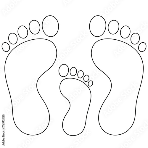 Family footprint outline simple vector illustration of parents and child feet isolated on white background