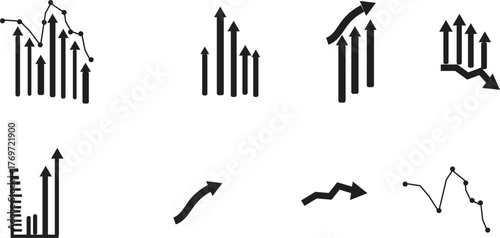 Abstract graph going Up sign with Blue arrows vector set.