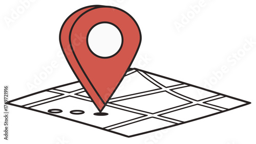 Vector location pin, bright red with white inner circle, modern flat look, transparent background.