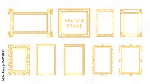 Assortment of Golden Vintage Frames and Borders on White Background yellow
