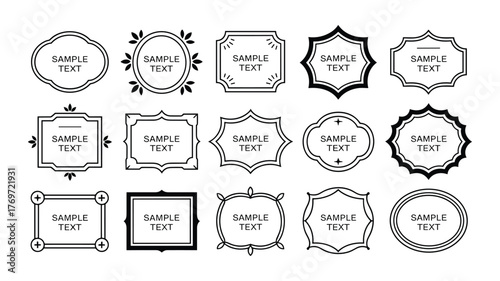 Assortment of Black and White Decorative Labels and Frames with Sample Text vector illustration