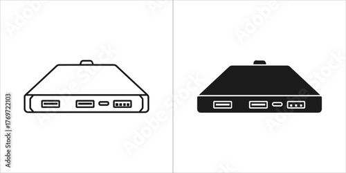Outline and solid black icon of a power bank