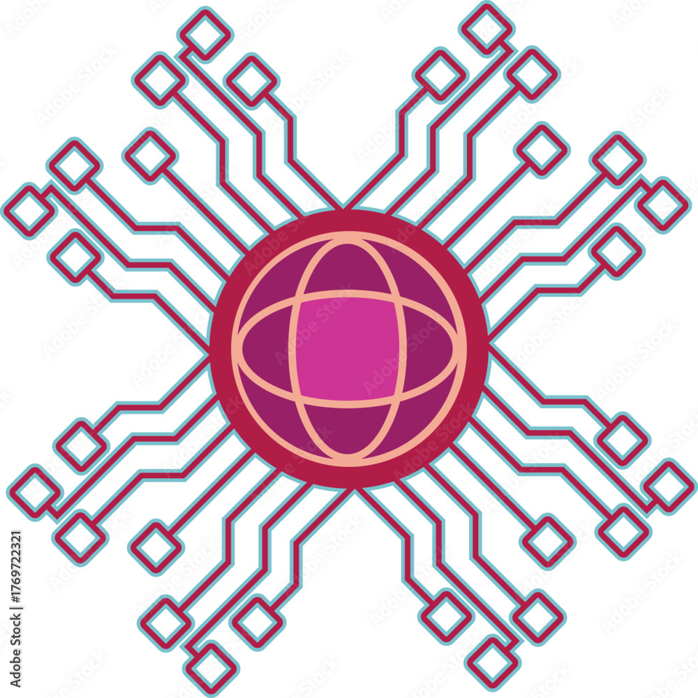 Naklejka premium Global network circuitry connection globe technology