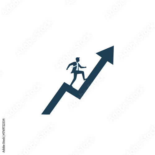 Silhouette of a businessman climbing an upward trending arrow graph