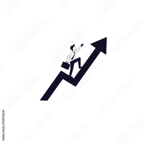 Businessman Climbing a Growth Chart, Symbol of Success