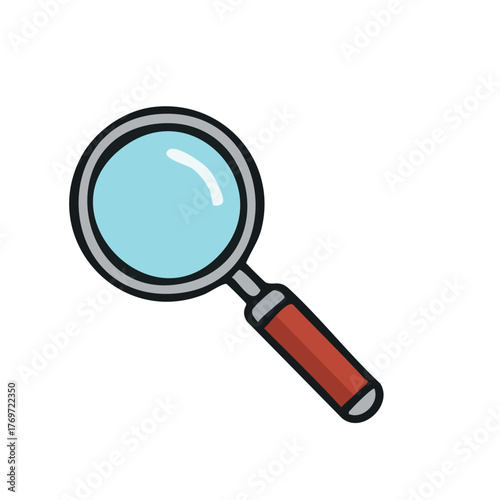 Cartoon Magnifying Glass with Red Handle and Light Blue Lens