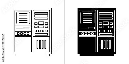 Vintage computer server rack icon, outline and filled version