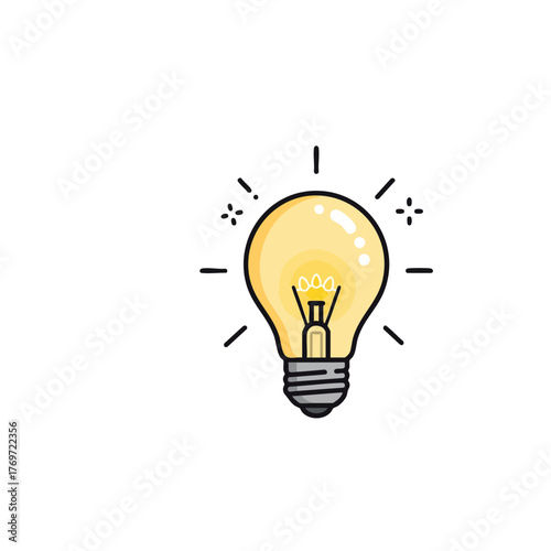 Cartoon lightbulb with radiating lines and a glowing yellow hue