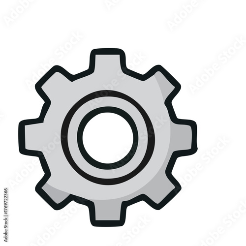Simple Gear Icon with Black Outline and Inner Circle Detailing