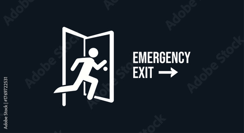 Emergency Exit Icon Vector — Running Person Door Pictogram, Safety Sign Illustration