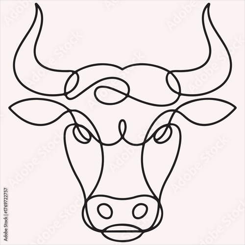 Minimalist Bull Head Outline Art - Abstract Single Line Drawing of a Bull