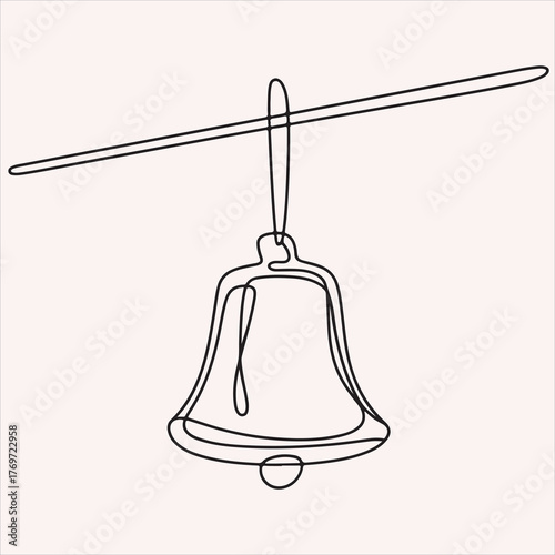 One-line illustration of a bell with a clapper and a horizontal bar on a neutral background