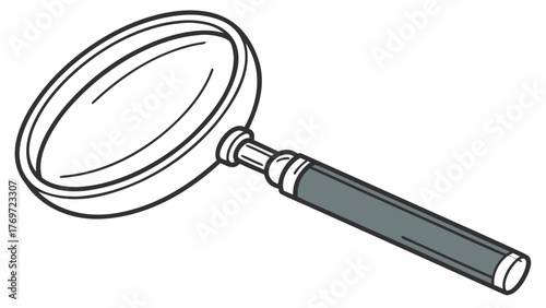 Vector magnifying glass, thin outline with glass transparency effect, isolated PNG.
