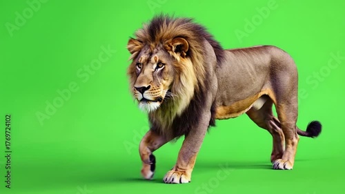 lion walking isolated on green screen vfx projects, background video