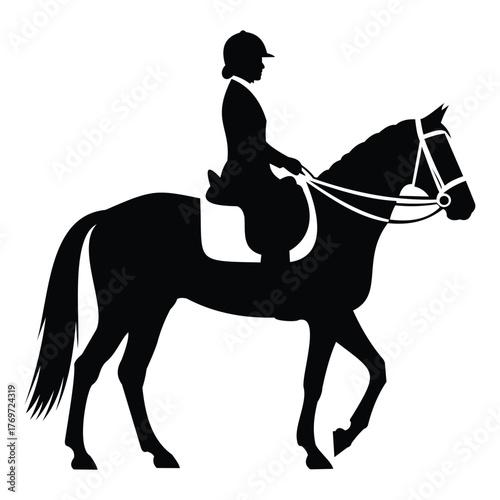 Creative design silhouette of a horse and rider in a dressage stance