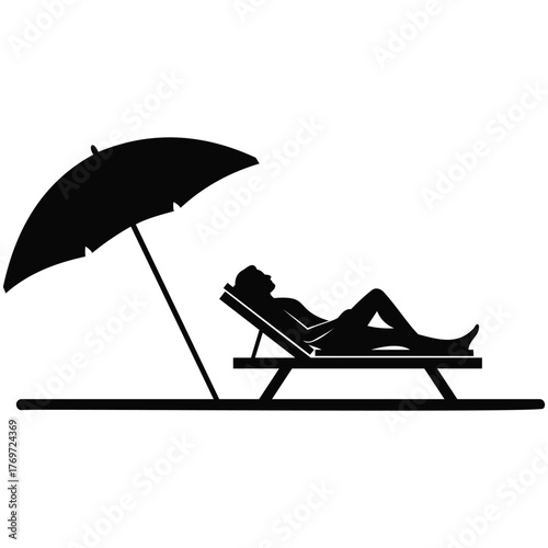 Creative design silhouette of a person relaxing on a lounge chair under an umbrella