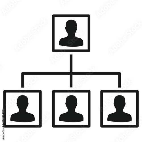 Creative design organizational hierarchy chart, showing a manager leading a team of three employees in a clear reporting structure