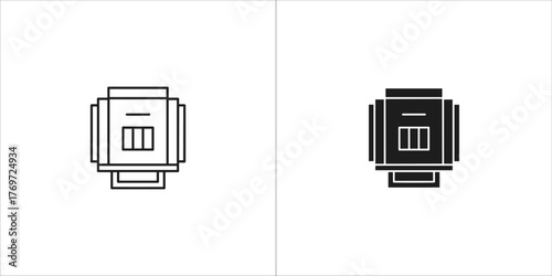 Line art and solid black silhouette of a printer cartridge
