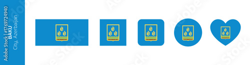 Vector set of designs with blue red green horizontal bands featuring crescent and star motif. Collection for travel guides, cultural presentations, and geographic educational materials