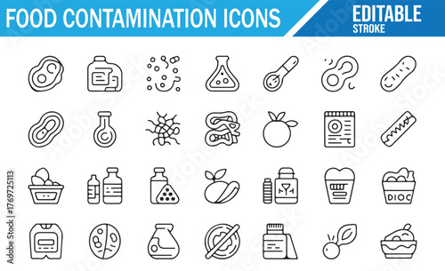Food Recall, Expiry, and Allergen Warning Icons in Minimal Line Art