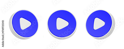 play button 3d rendering icon in blue color