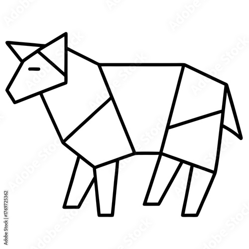 Sheep. Origami concept. Monochrome. Tangram. Line art illustration. Squares and triangles. Geometric.