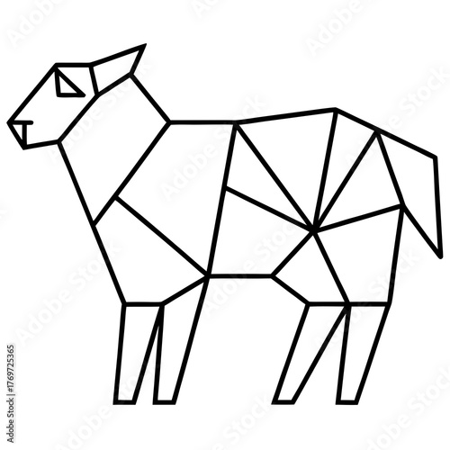 Sheep. Origami concept. Monochrome. Tangram. Line art illustration. Squares and triangles. Geometric.