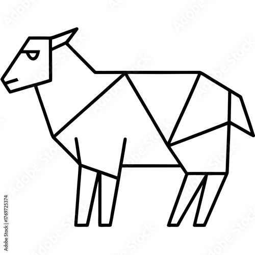 Sheep. Origami concept. Monochrome. Tangram. Line art illustration. Squares and triangles. Geometric.
