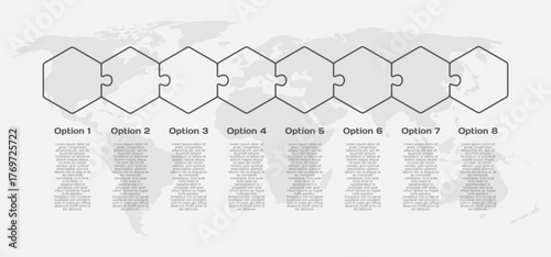 Eight steps line infographic, puzzle diagram