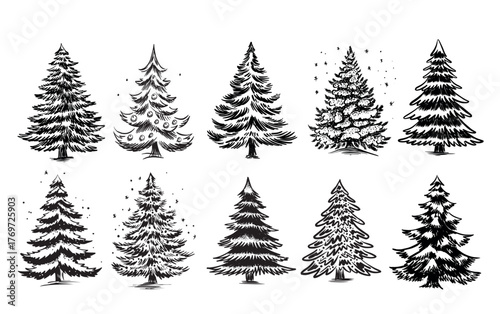 Christmas black trees set on white	
