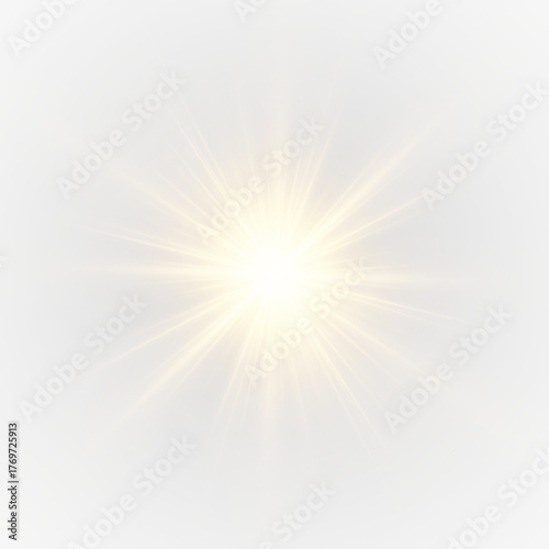 Sun glare flares with a glowing burst of starlight and bright rays.