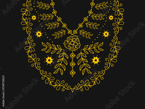 Floral neckline pattern. branch design. for decoration, textile, fabric, clothing. natural botanical style.