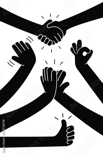 Cartoon Hands Gestures Silhouette — Handshake, Hello, OK Signs, High Five.ai