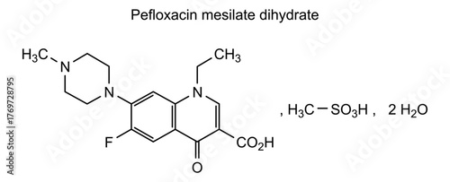 Pefloxacin mesilate dihydrate, chemical structure of pefloxacin mesilate dihydrate, drug substance