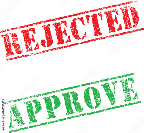 Vector Rectangle Stamp Impressions with Words Approved and Rejected in Red and Green Colors for Documents and Confirmation, Isolated Illustration on transparent Background 