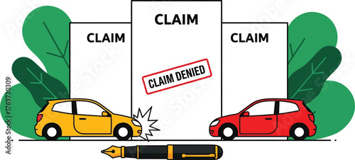 Car accident claim denied, insurance dispute illustration