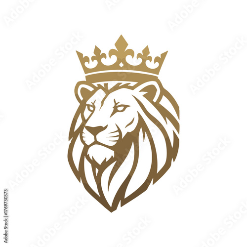 Majestic Lion Head Crowned Regal Symbol of Power and Strength Illustration