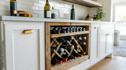 Rustic Wine Rack Built-In Wooden Storage for Bottles in White Cabinetry, Home decor , Wine storage