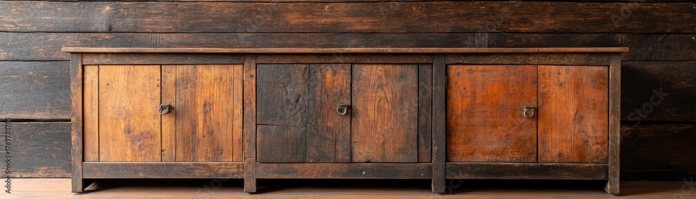 Fototapeta premium Rustic Wooden Cabinet Vintage Style with Dark Wood Panels ,woodwork , furniture
