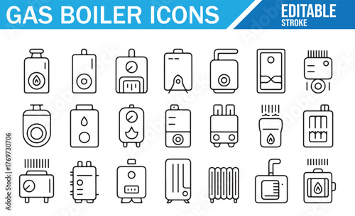 Outline Vector Icons of Gas Heaters, Radiators, and Furnaces