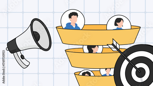 marketing funnel with megaphone and target clip art preview